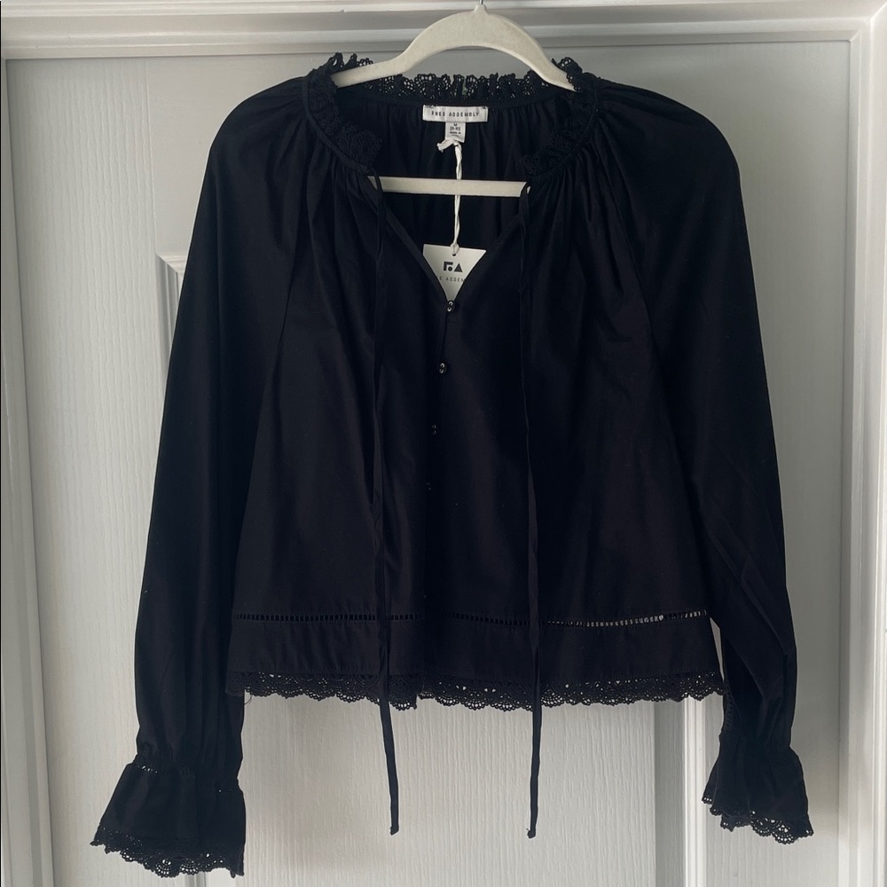 Black Lace Trim Blouse